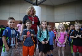 Principal Twibell with students