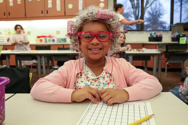 girl dressed as 100 year old