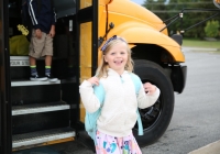 Excited Northpoint kindergartner arrives for the 1st Day of Kindergarten