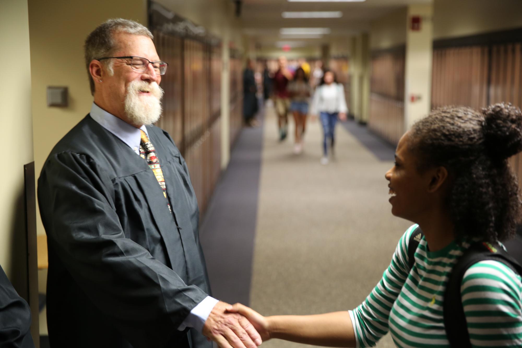 Penn Early College Academy Faculty Member Jim Schmidt welcomes students back