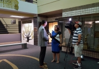 Penn Principal Sean Galiher being interviewed by WSBT-TV