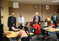 Dr. Thacker visits Grissom Middle School with Board Members Larry Beehler and Jim Garrett