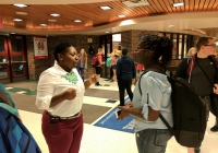 Grissom Teacher Melanie Hackett welcomes students back on the 1st Day of School