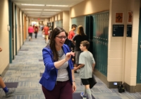 Schmucker Principal Lavon Dean-Null welcomes students back on the 1st Day of School