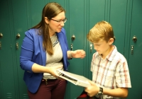 Schmucker Principal Lavon Dean-Null helping students on the 1st Day of School