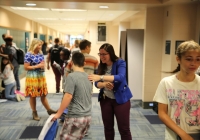 Schmucker Principal Lavon Dean-Null helping students on the 1st Day of School